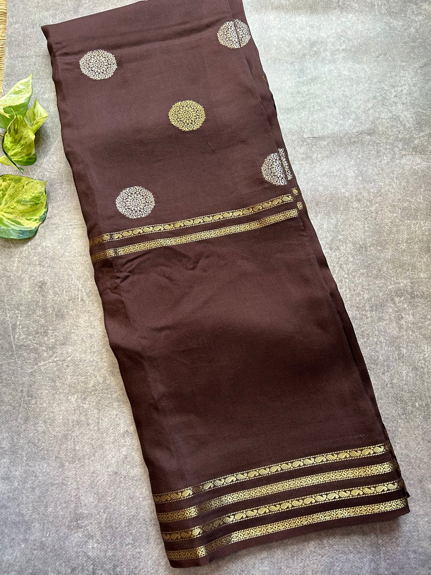 Brown gap border crepe saree