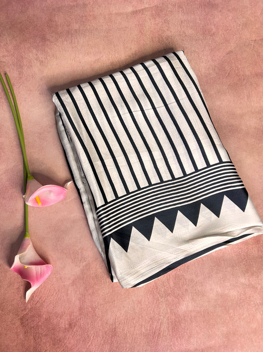 Ajrakh black satin saree