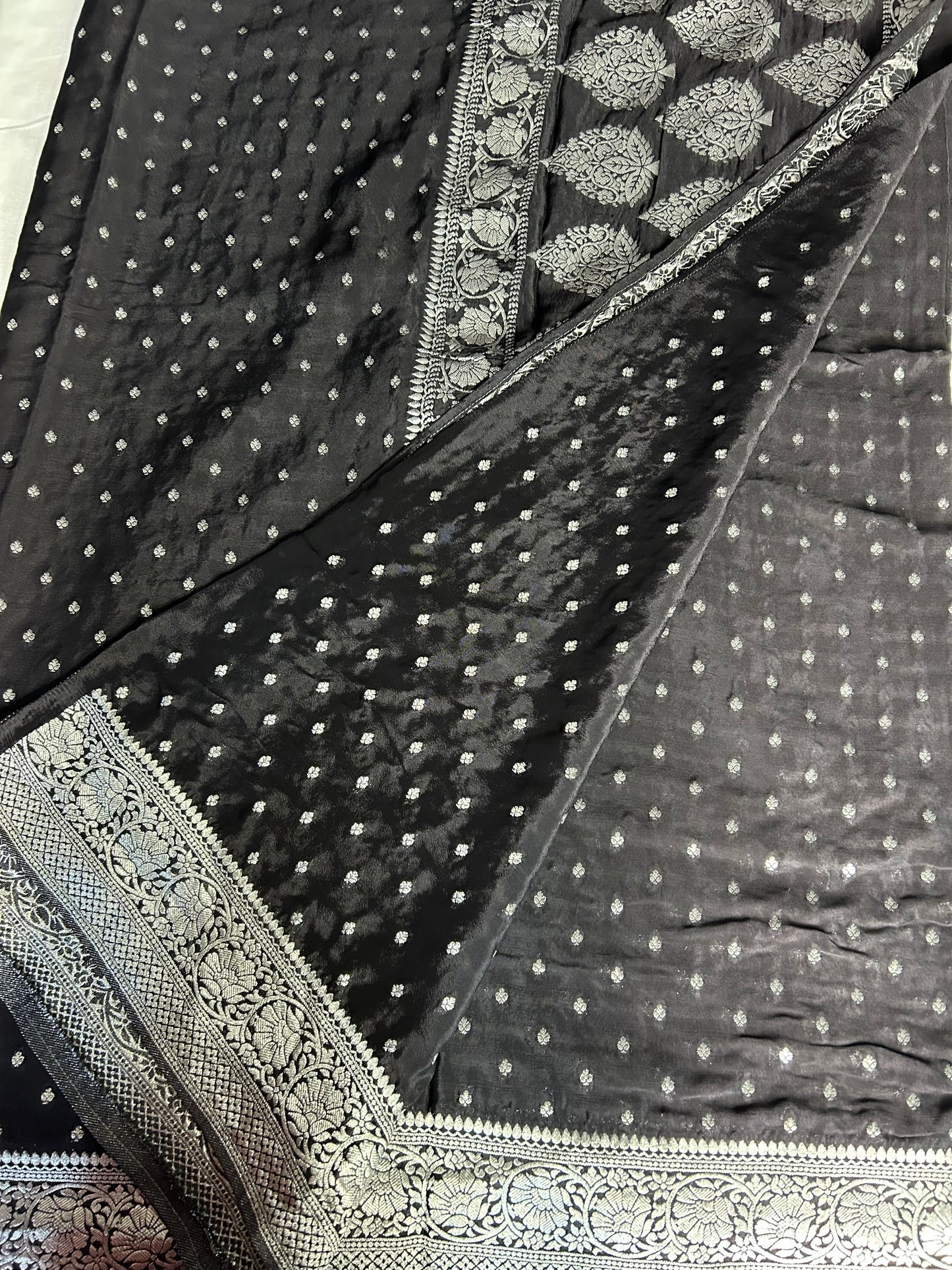 Black Banarasi crepe silk saree