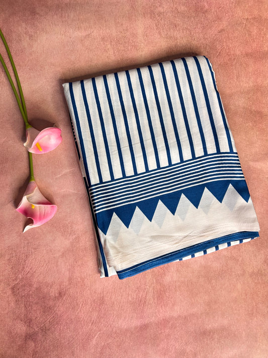 Blue Ajrakh satin saree