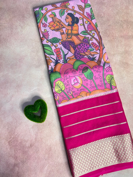 Pink crepe Mysore silk saree