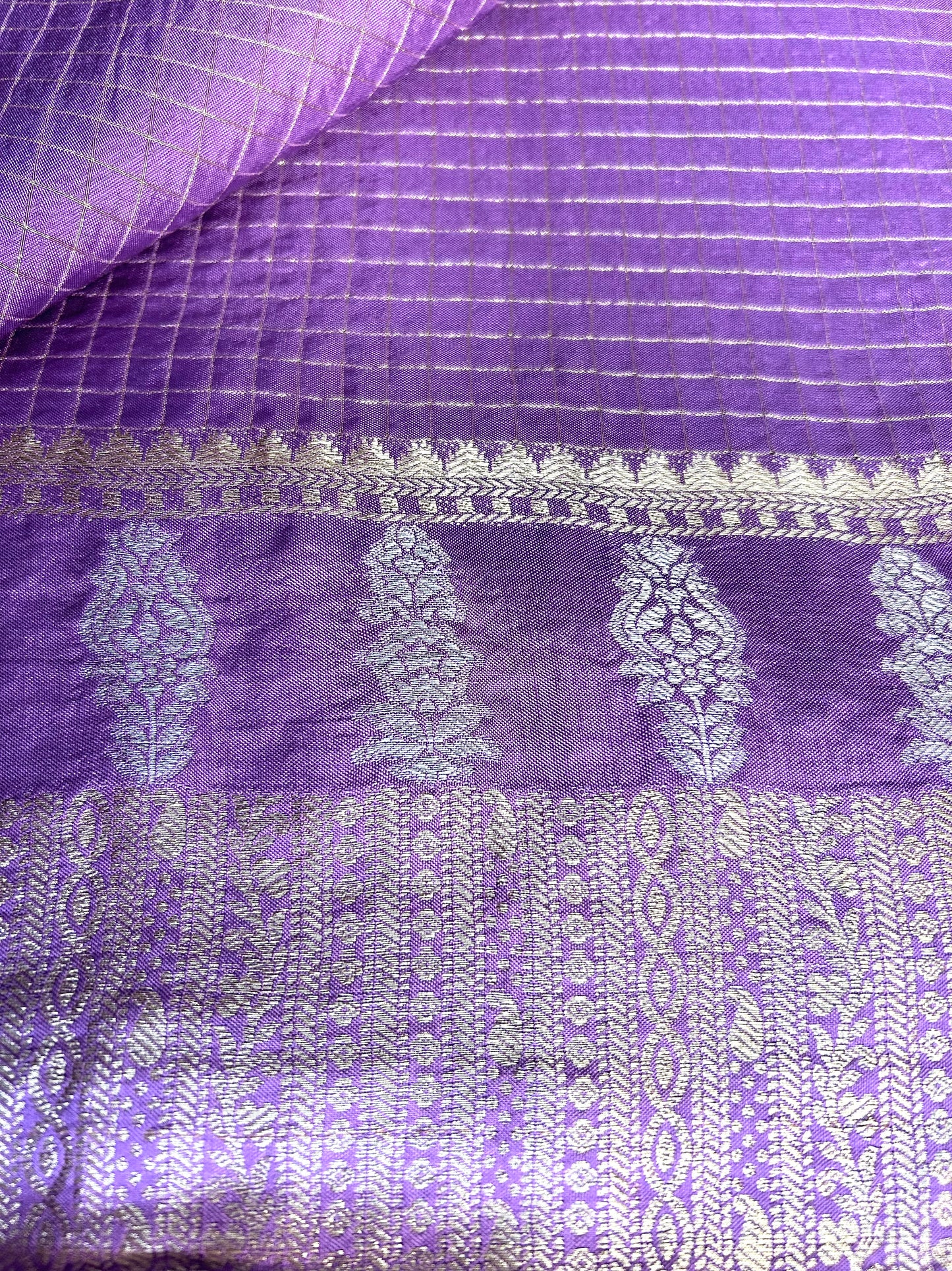 Purple checks crepe saree
