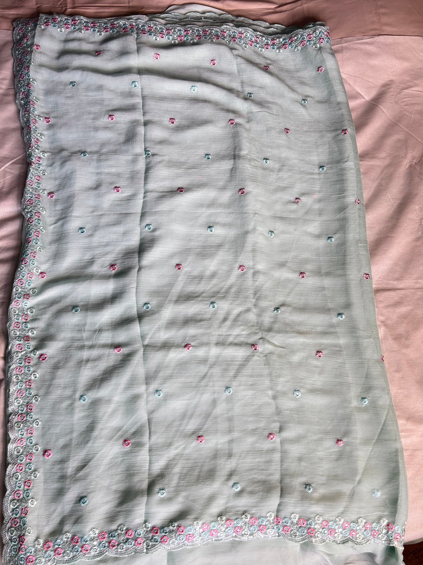 Blue fancy chiffon georgette saree