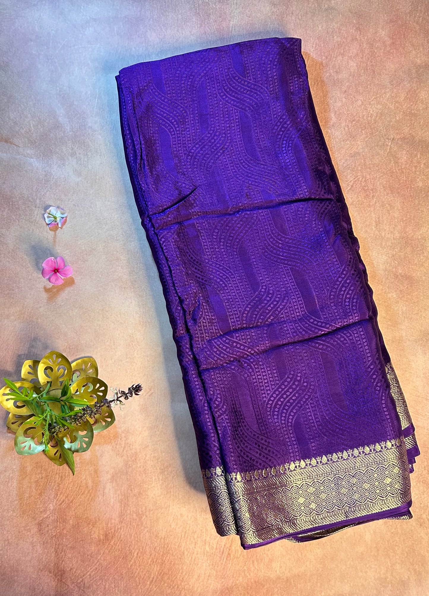 Purple chinon crepe saree