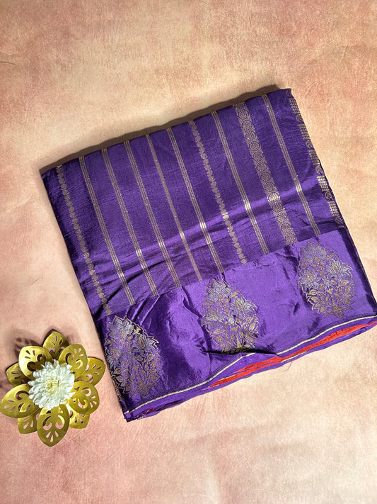 Purple stripes crepe saree
