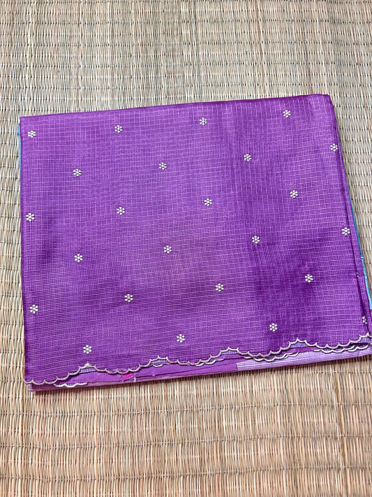 Lavender & blue Kota Doria saree