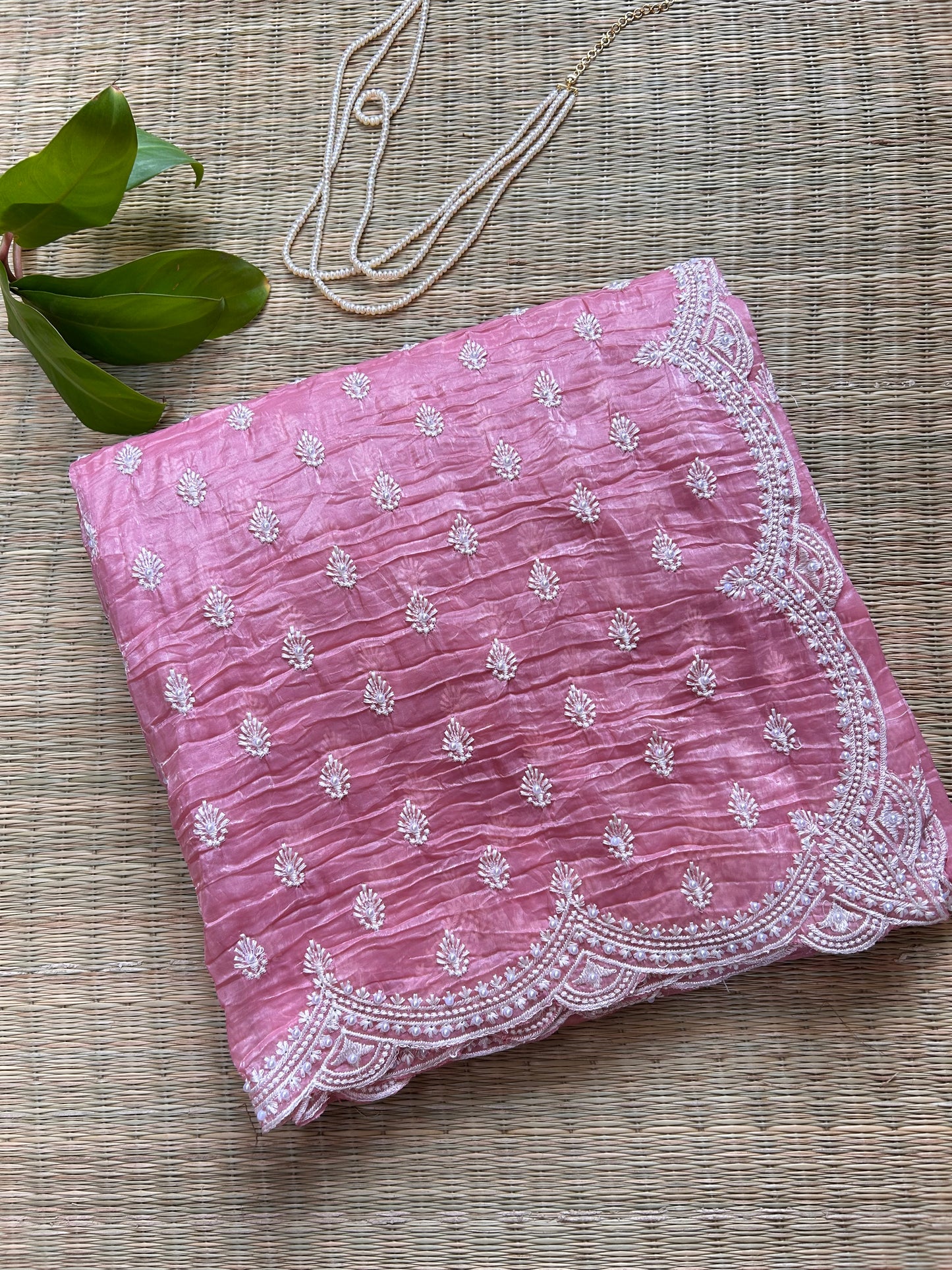 Pink Crush Organza Saree with Pearl Thread Embroidery (Copy)