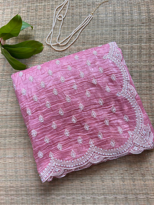 Pink Crush Organza Saree with Pearl Thread Embroidery (Copy)