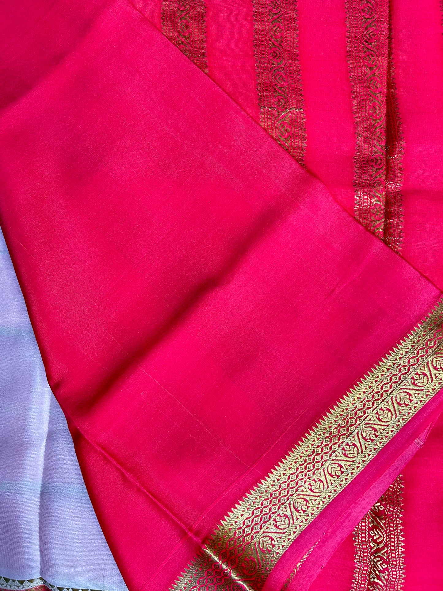 Peach pink brush dye pure Mysore silk saree