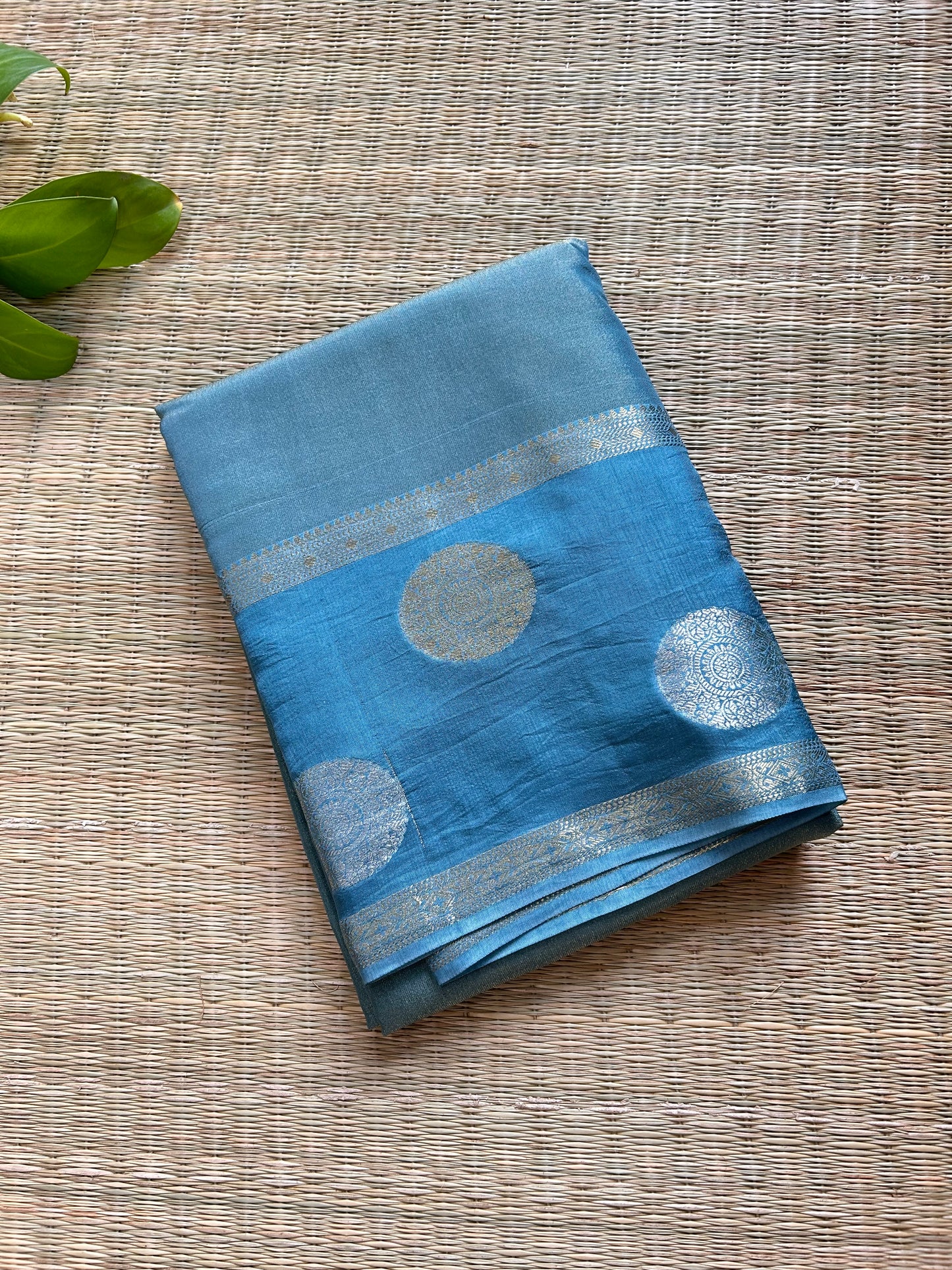 Blue gold tissue crepe saree