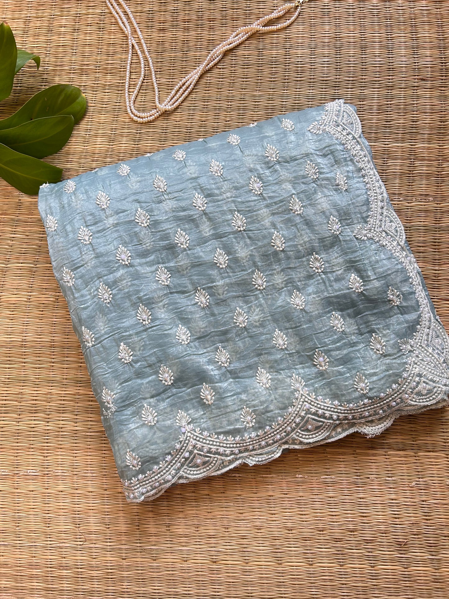 Blue Crush Organza Saree with Pearl Thread Embroidery (Copy)