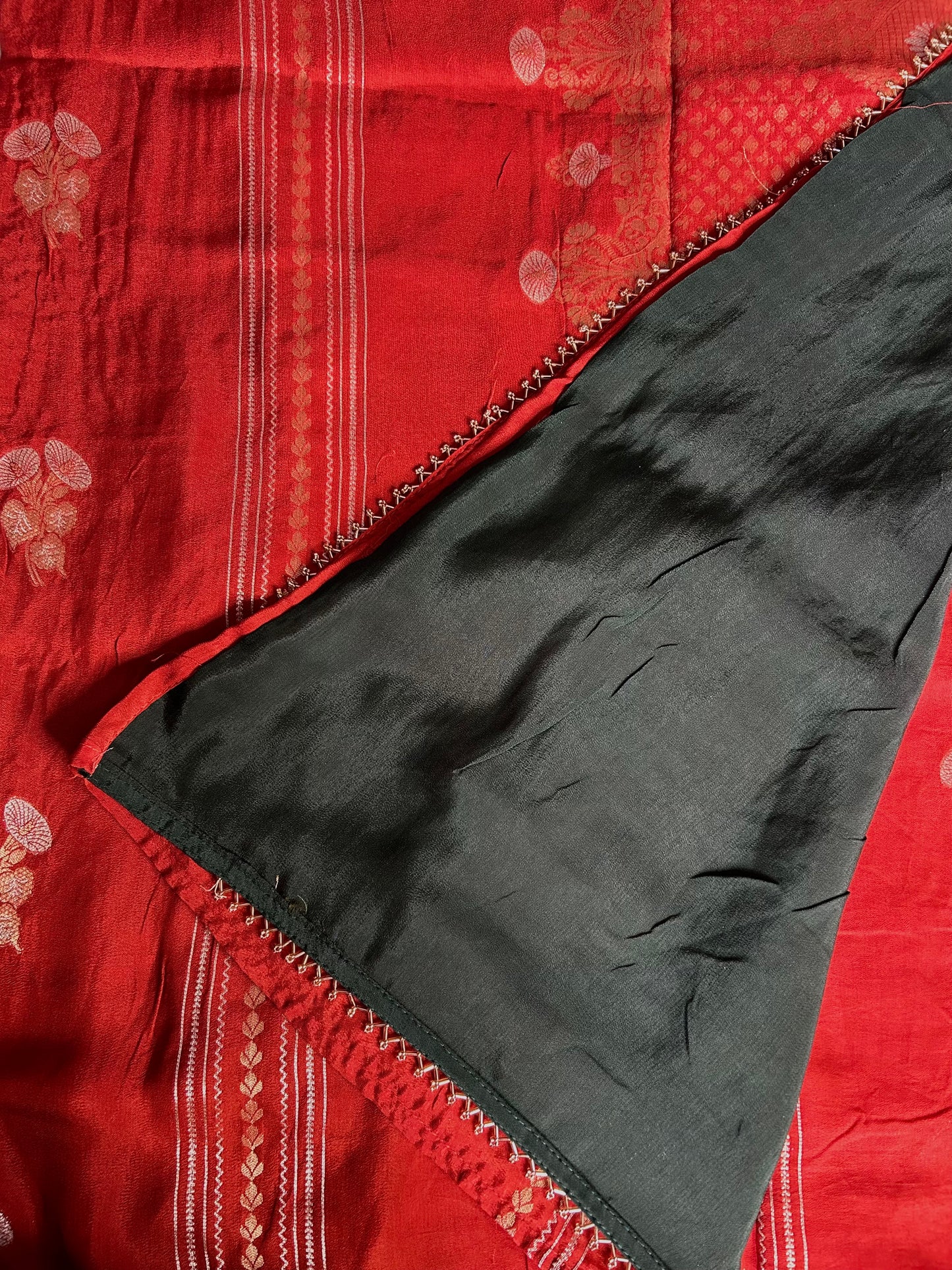 Rust orange chinon crepe saree