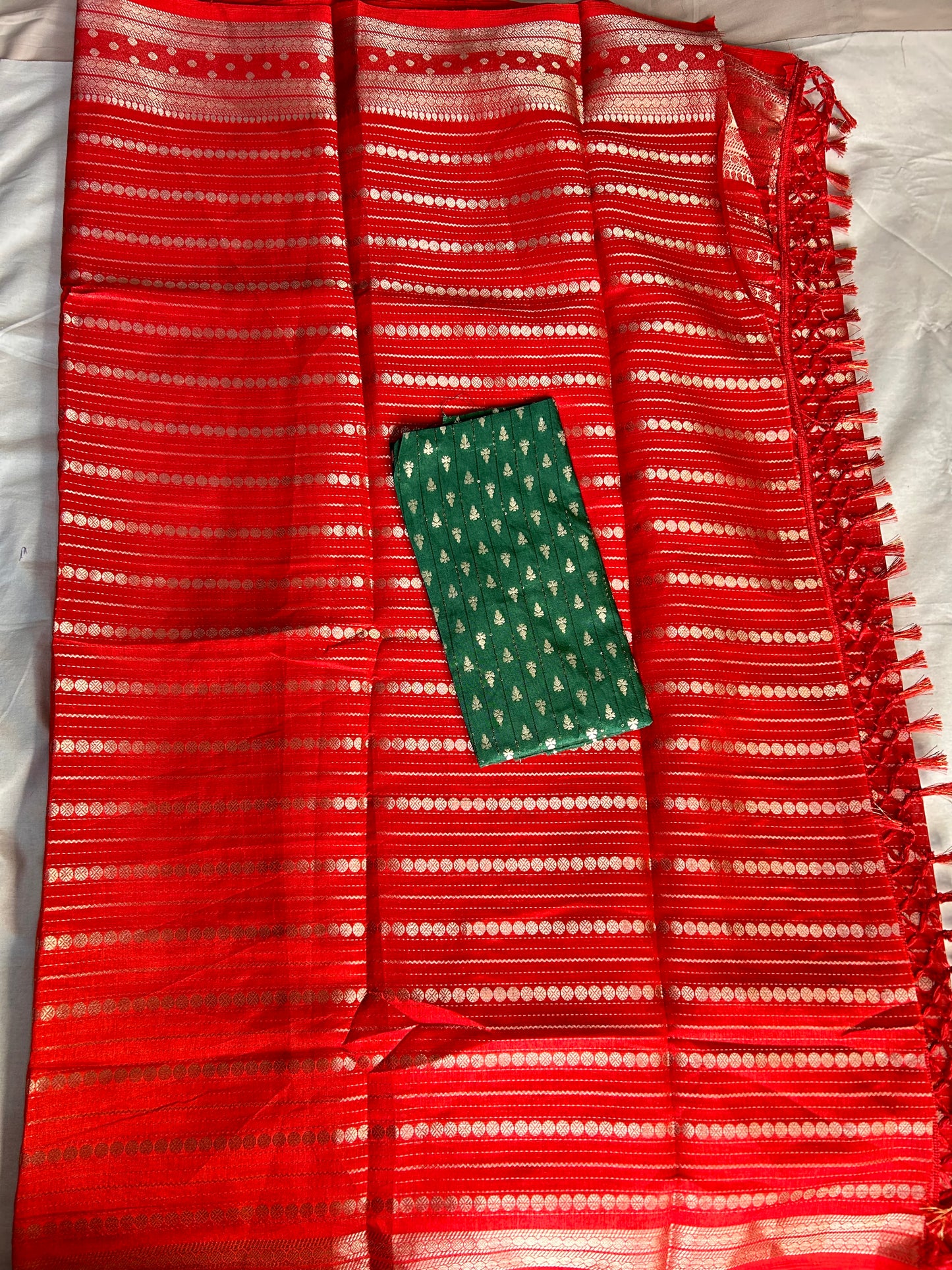 Orange gold stripes crepe saree