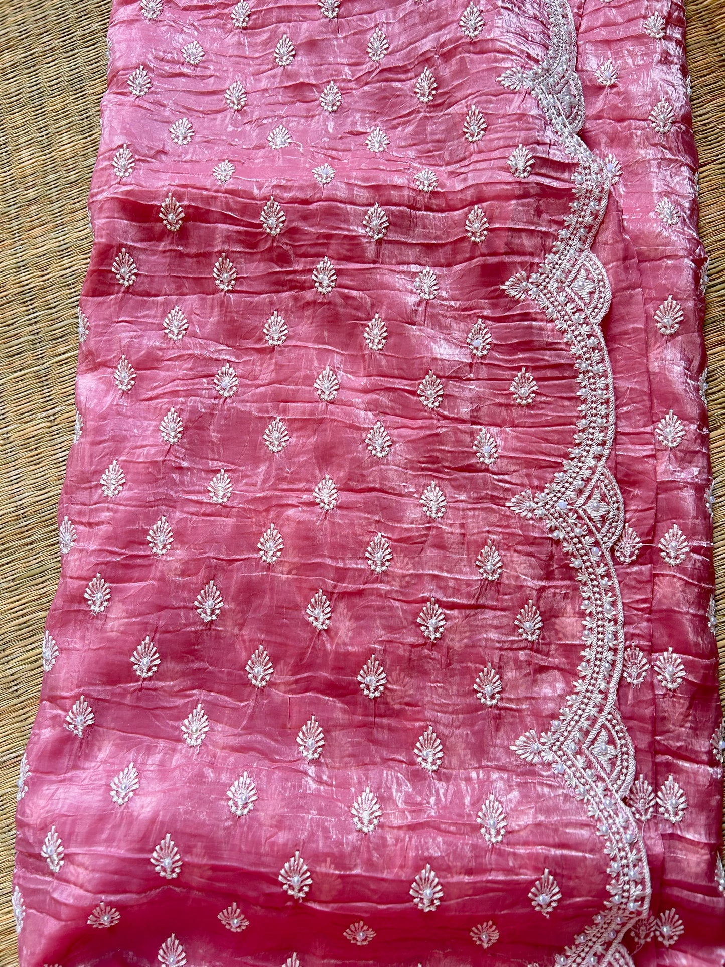 Pink Crush Organza Saree with Pearl Thread Embroidery (Copy)