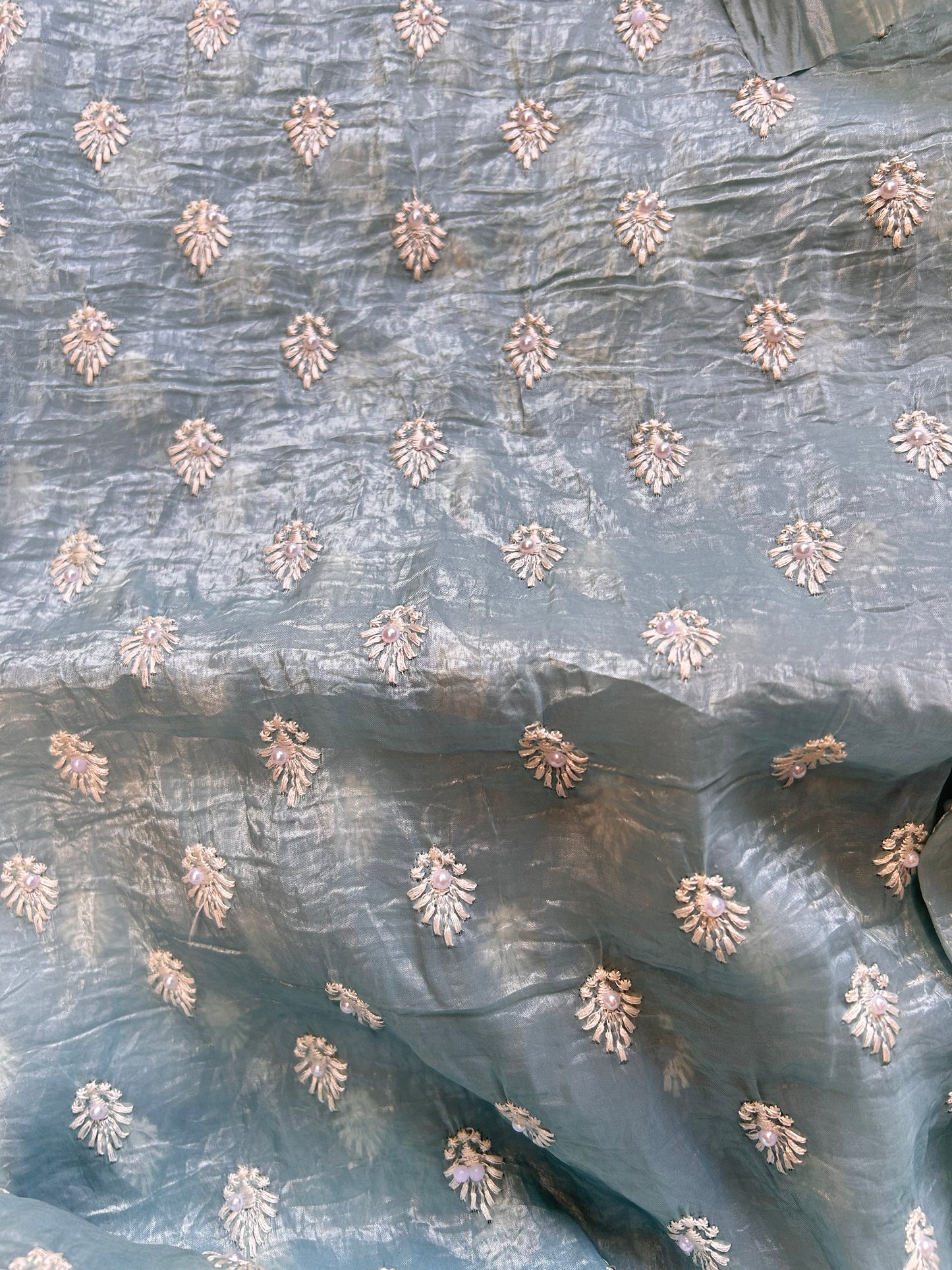 Blue Crush Organza Saree with Pearl Thread Embroidery (Copy)