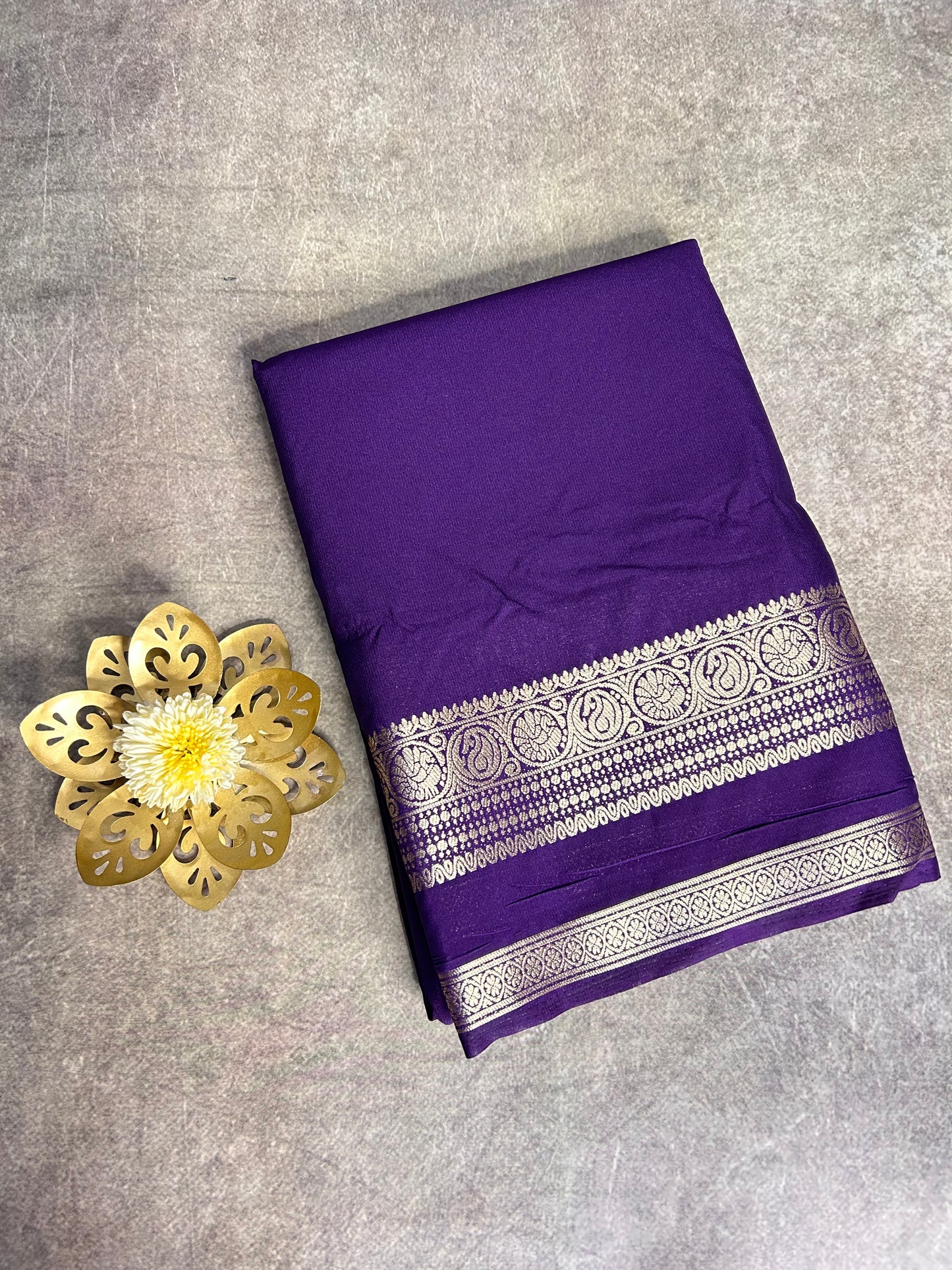 Purple semi Mysore silk crepe saree