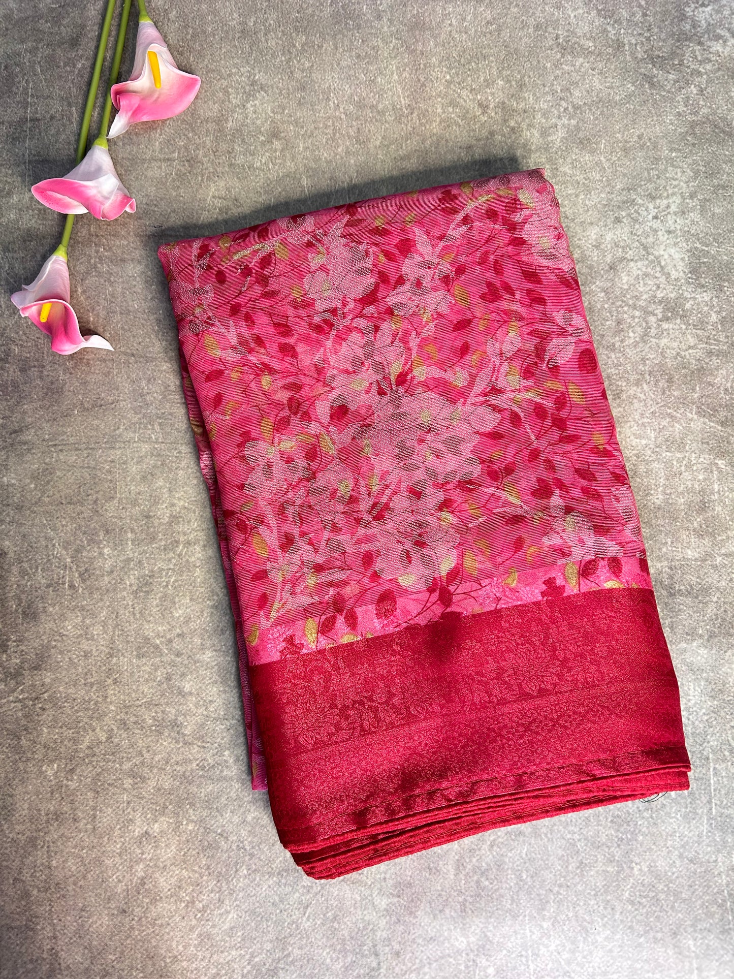 Pink brasso saree