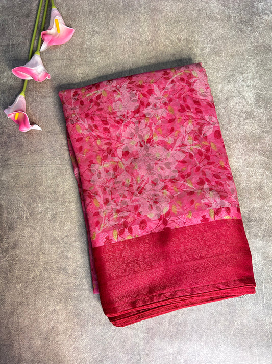 Pink brasso saree