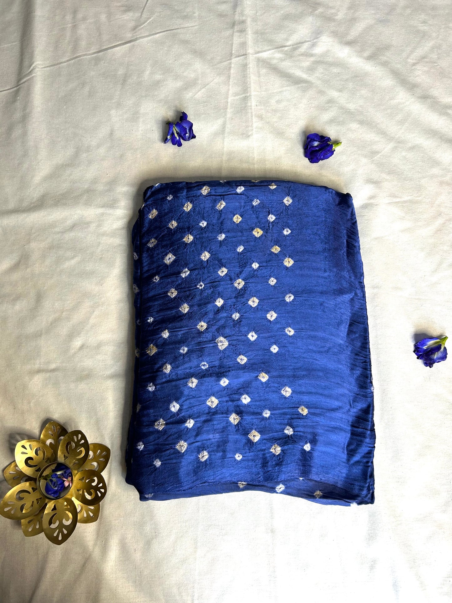 Blue bandhej pure Modal silk saree