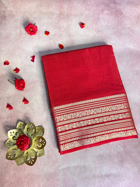 Red semi Mysore silk crepe saree