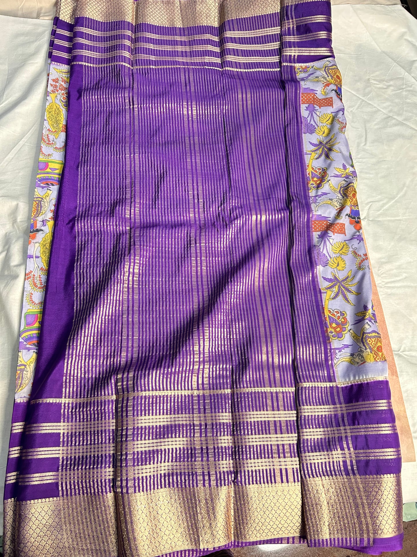 Purple crepe Mysore silk saree