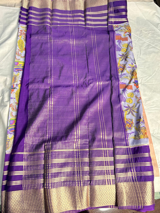 Purple crepe Mysore silk saree