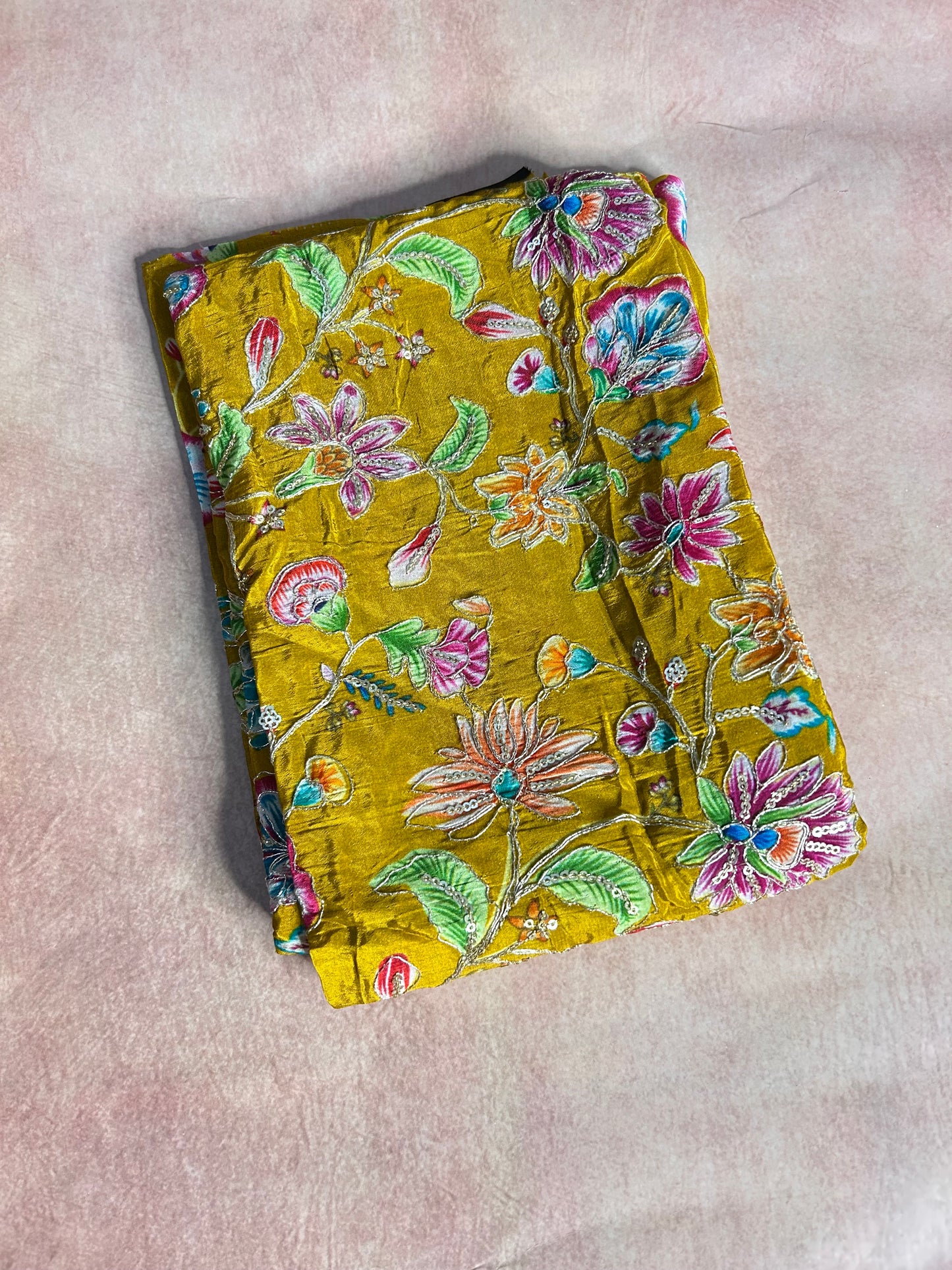 Mustard yellow floral crepe blouse