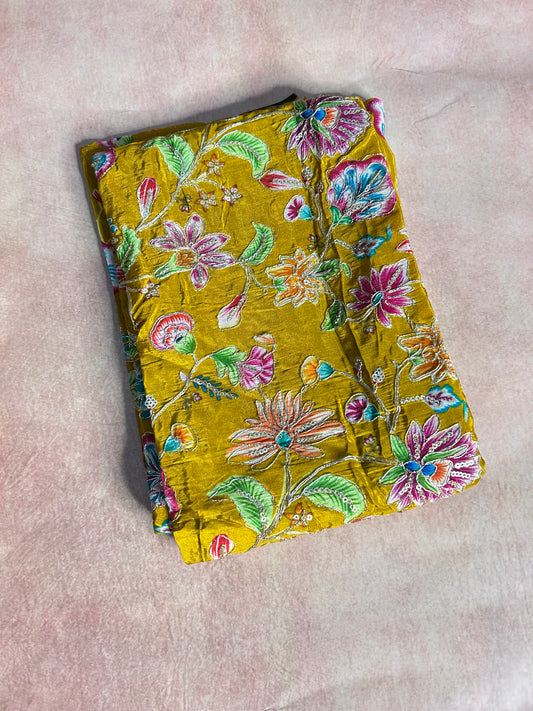 Mustard yellow floral crepe blouse