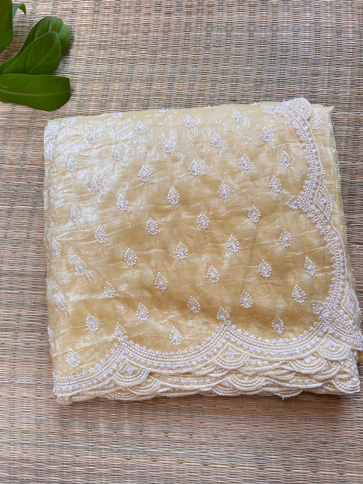 Yellow Crush Organza Saree with Pearl Thread Embroidery (Copy)