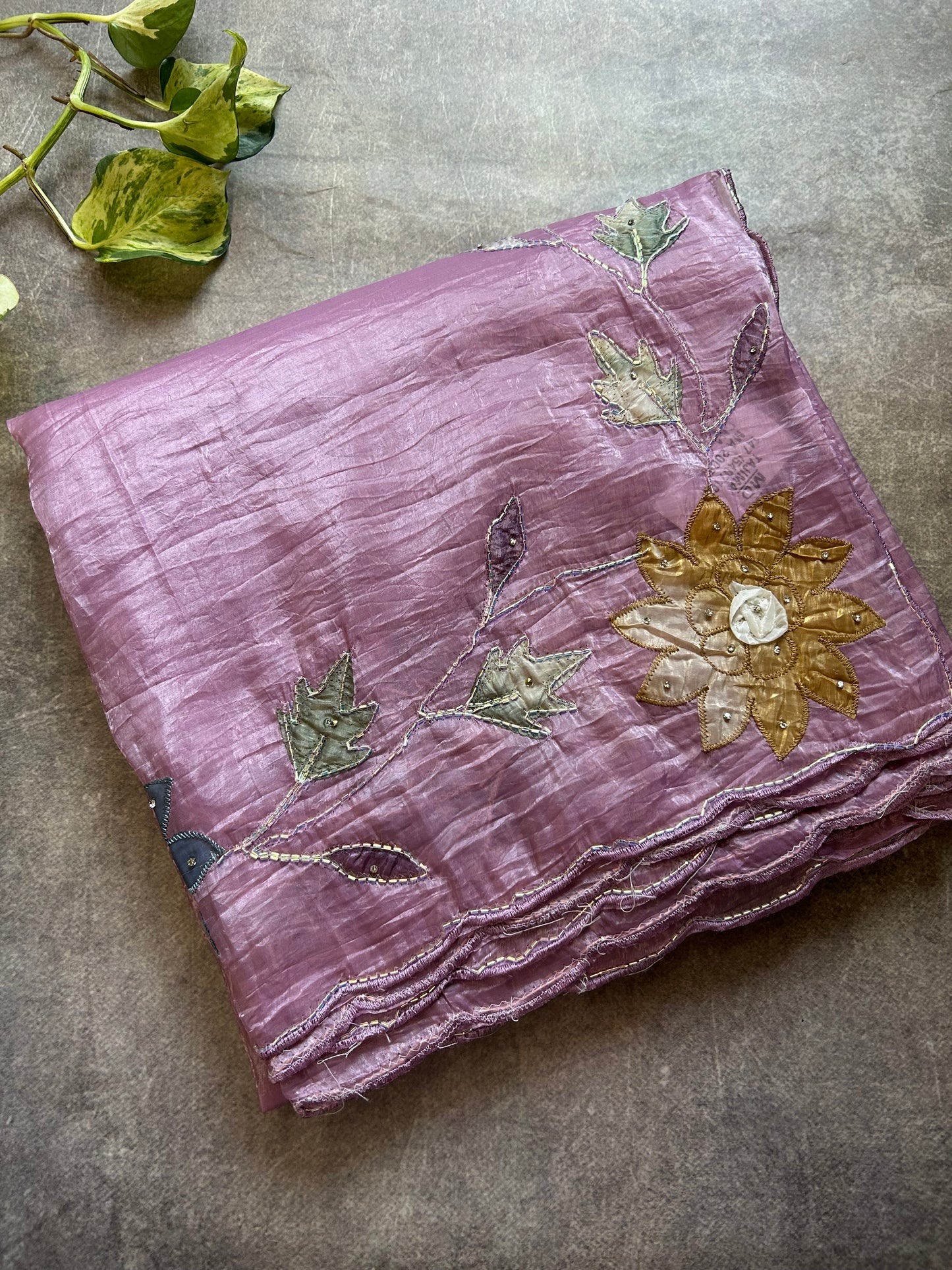 Lavender crush organza 3D floral appliqué work saree