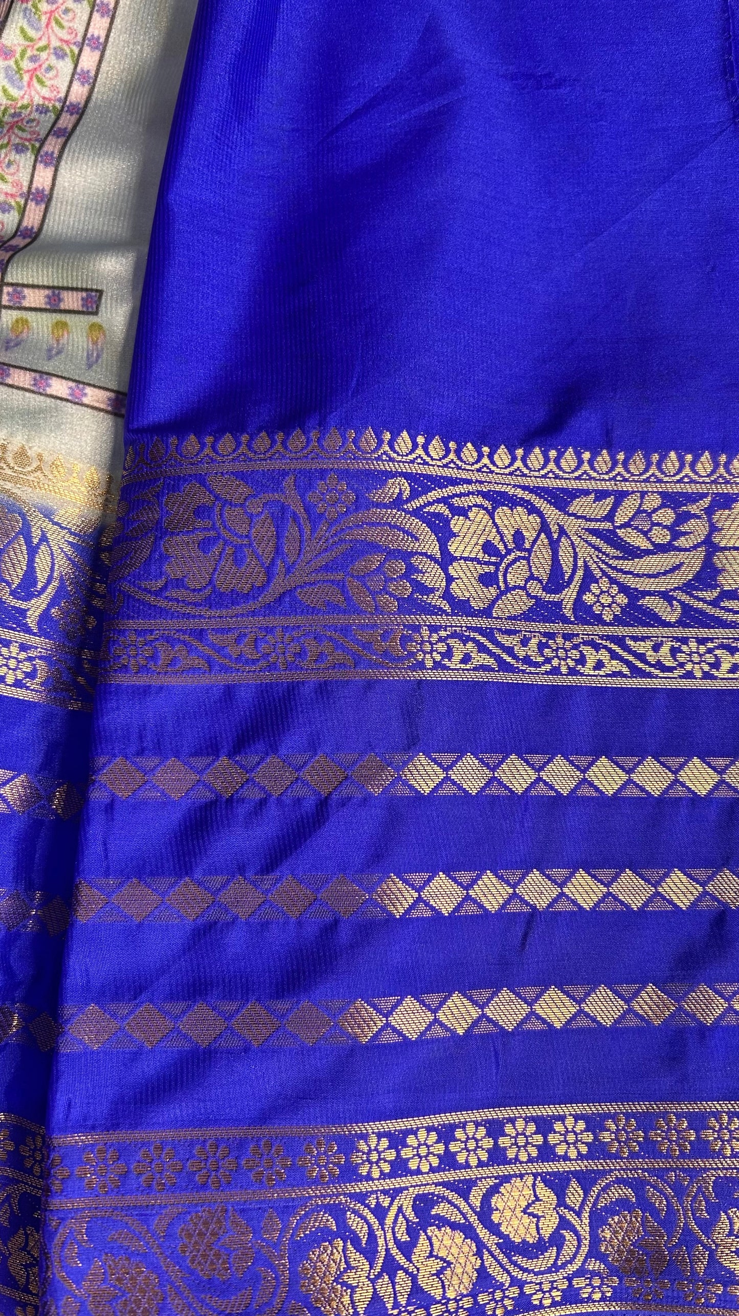 Blue crepe Mysore silk saree