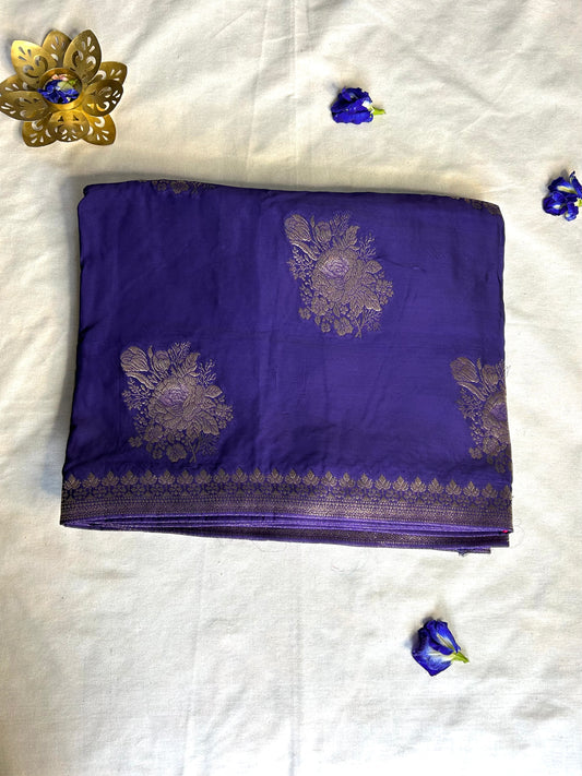 Purple satin Crepe saree