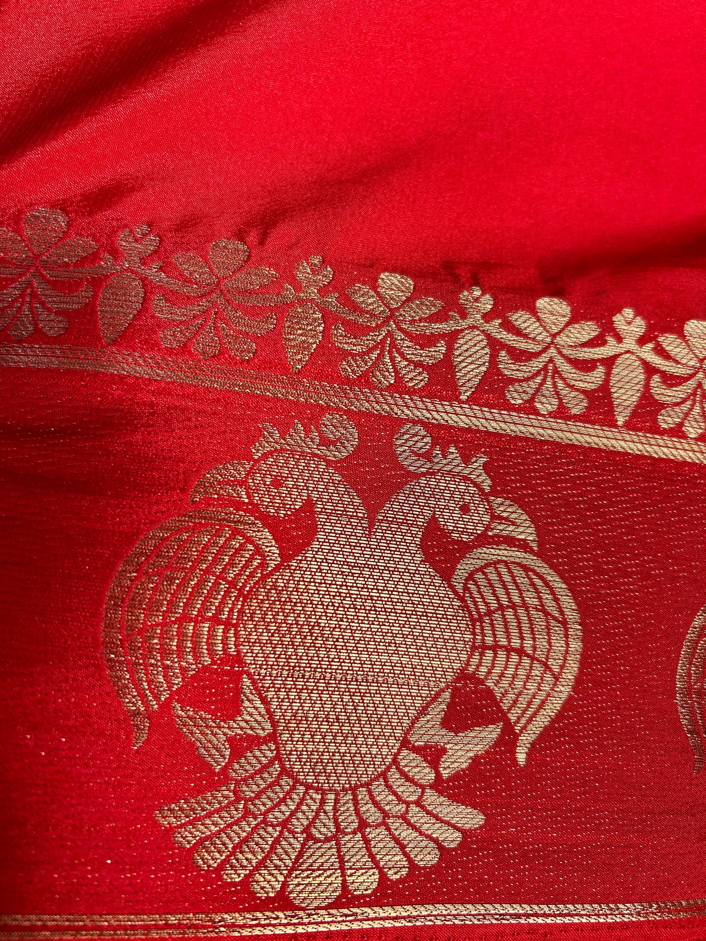 Red gandaberunda crepe Mysore silk saree
