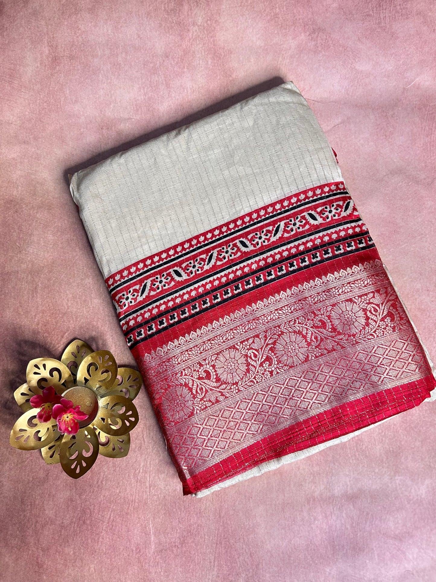 Ajrakh Dola silk 3P saree