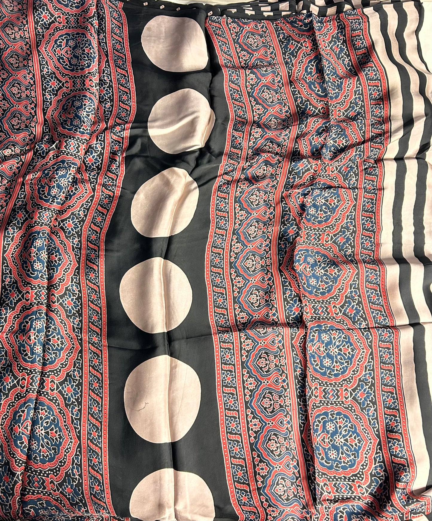 Black stripes Ajrakh modal silk saree