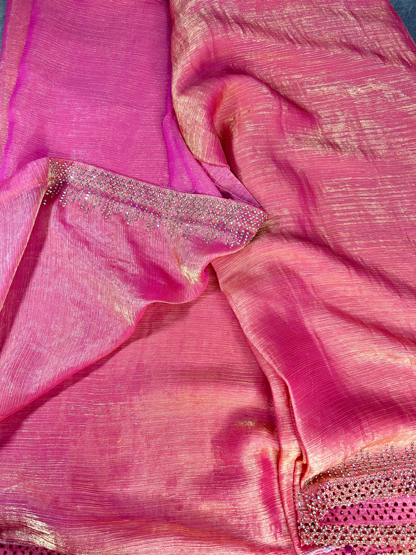 Pink crush crepe saree