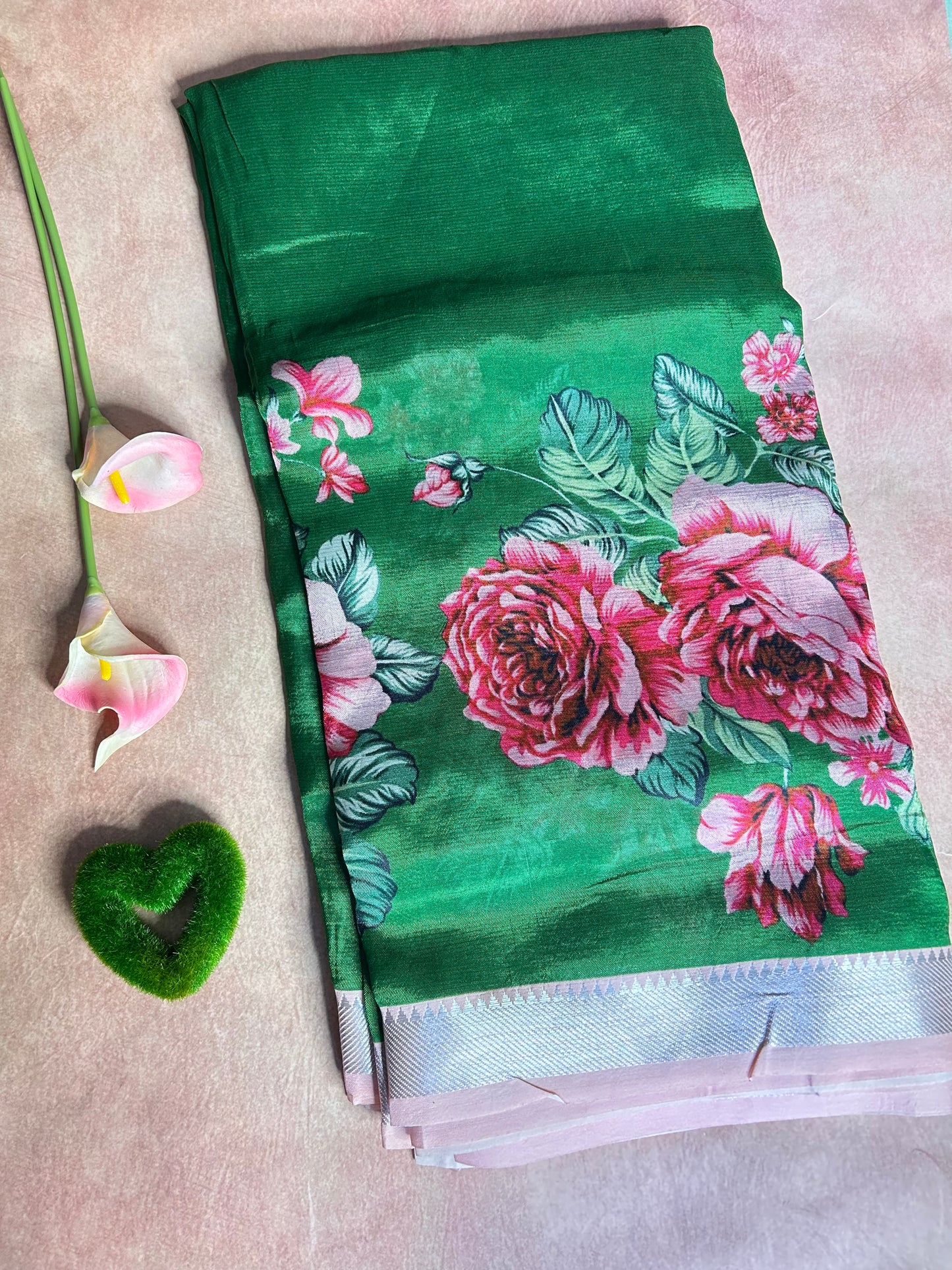 Green digital print mangalgiri crepe saree