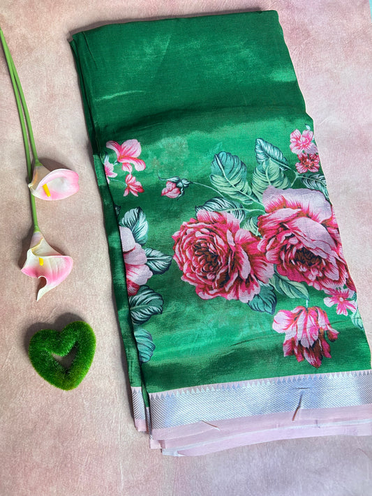 Green digital print mangalgiri crepe saree