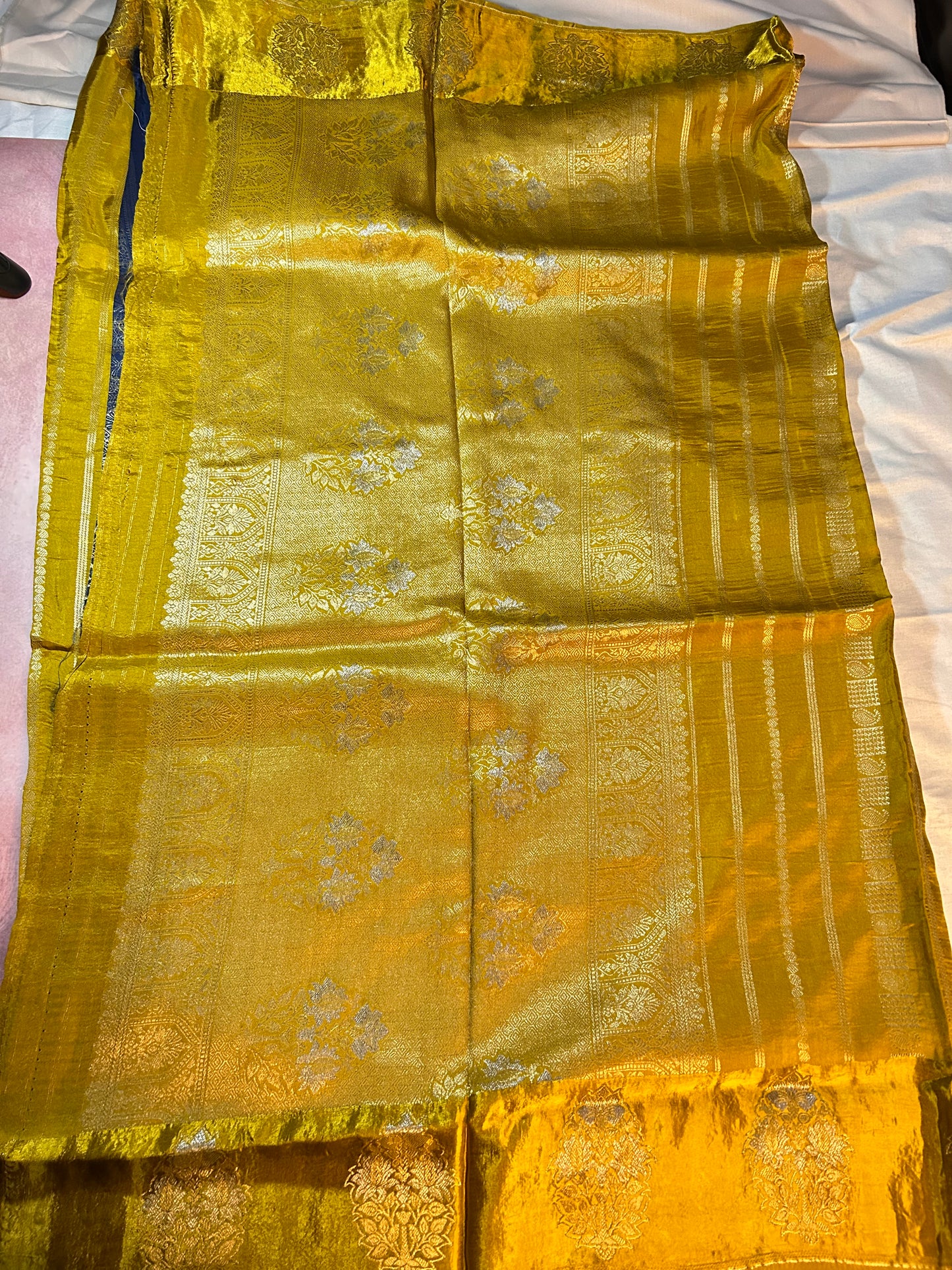 Yellow stripes chinon crepe saree