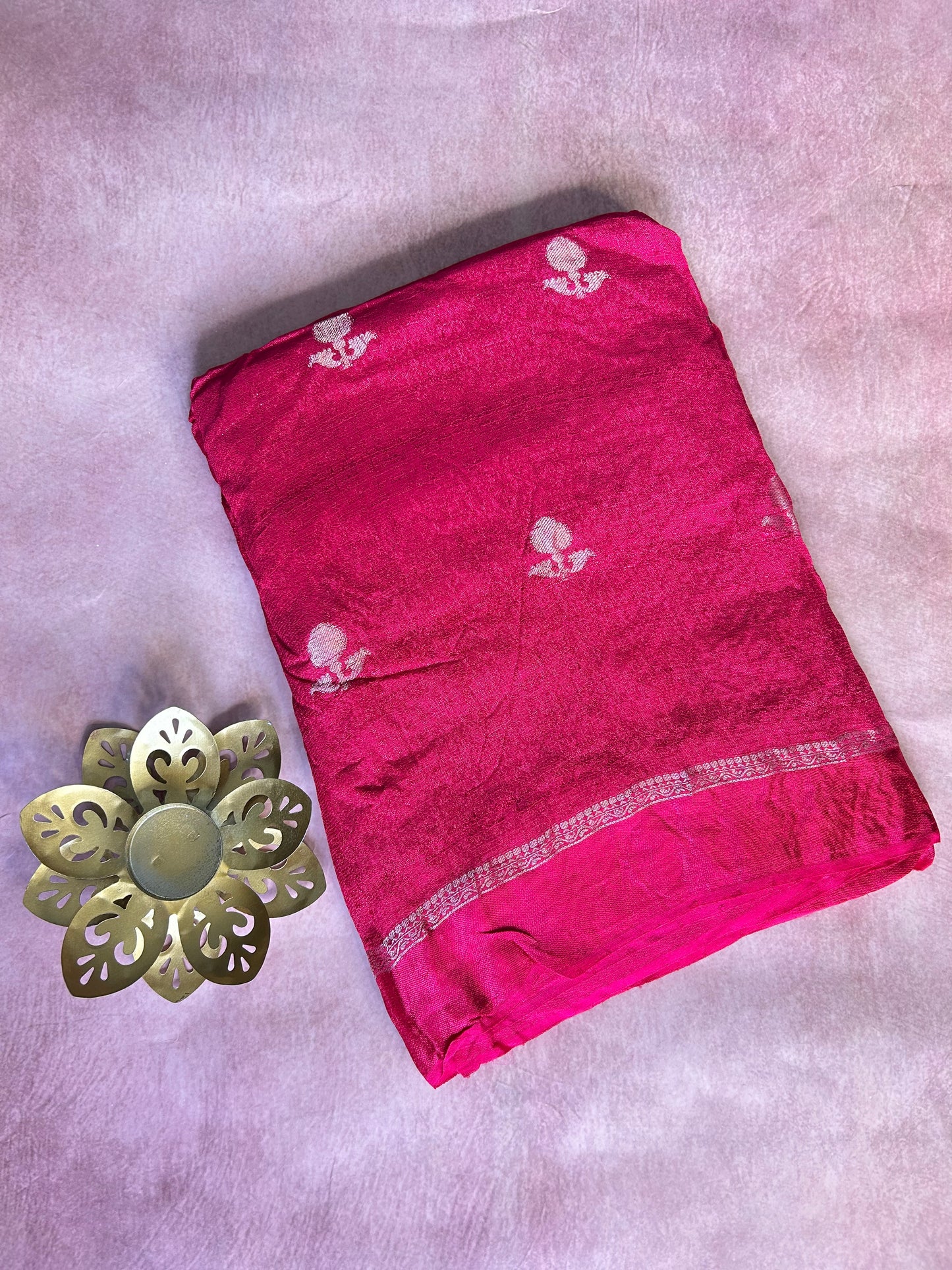 Pink jute crepe saree