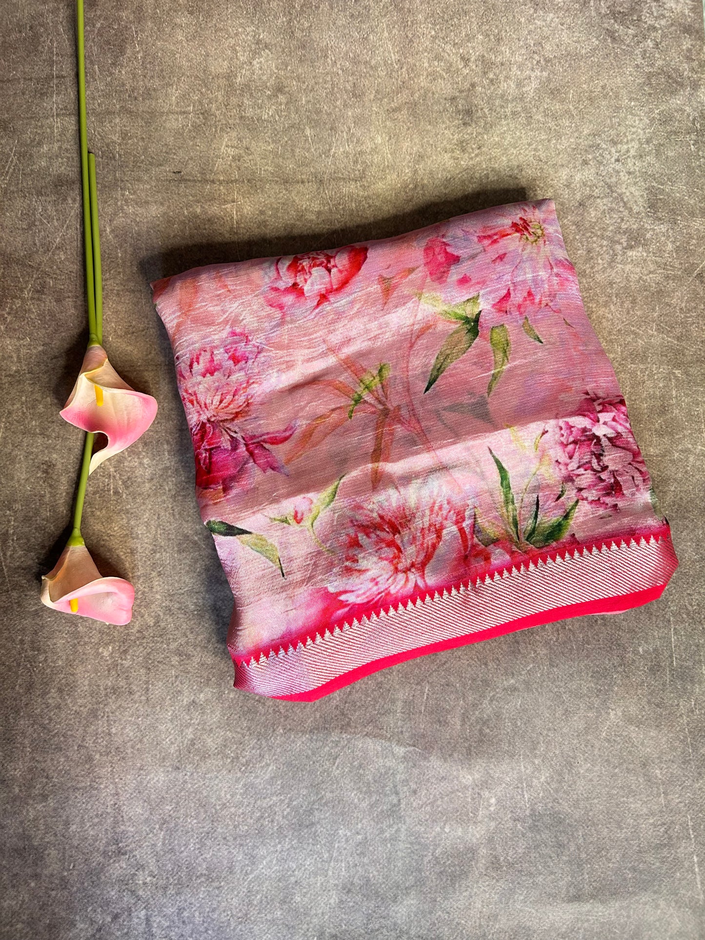 Pink digital print mangalgiri crepe saree