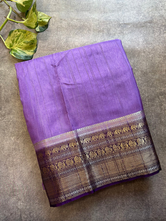 Lavender Dola silk saree with purple vintage border