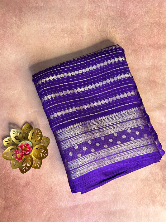 Royal blue gold stripes crepe saree