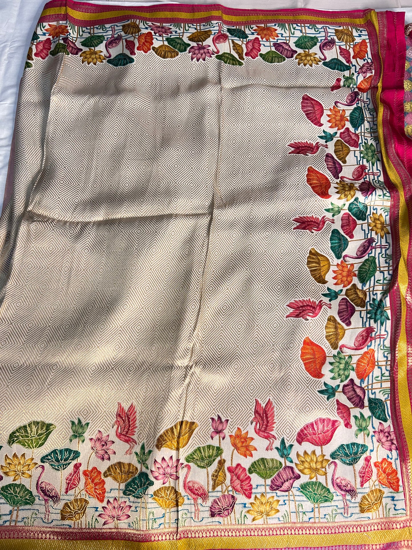 Cream pashmina crepe saree