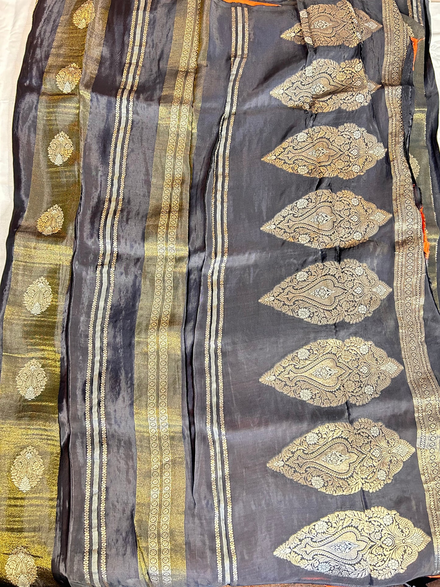 Black chinon crepe saree