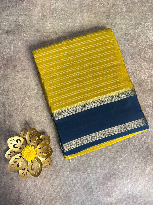 yellow stripes chinon crepe saree