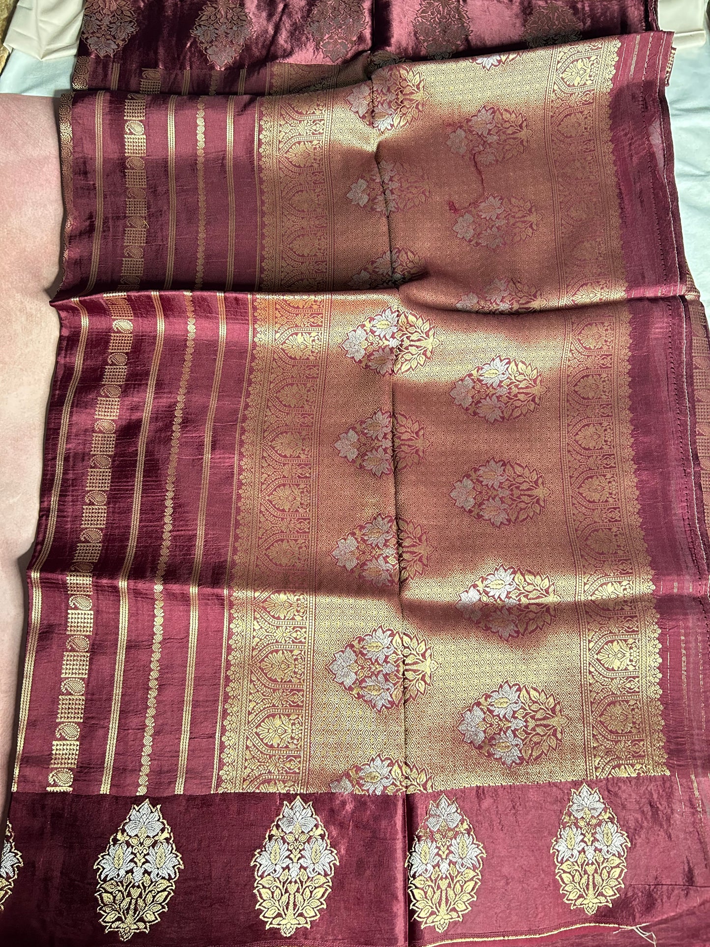 Brown stripes crepe saree