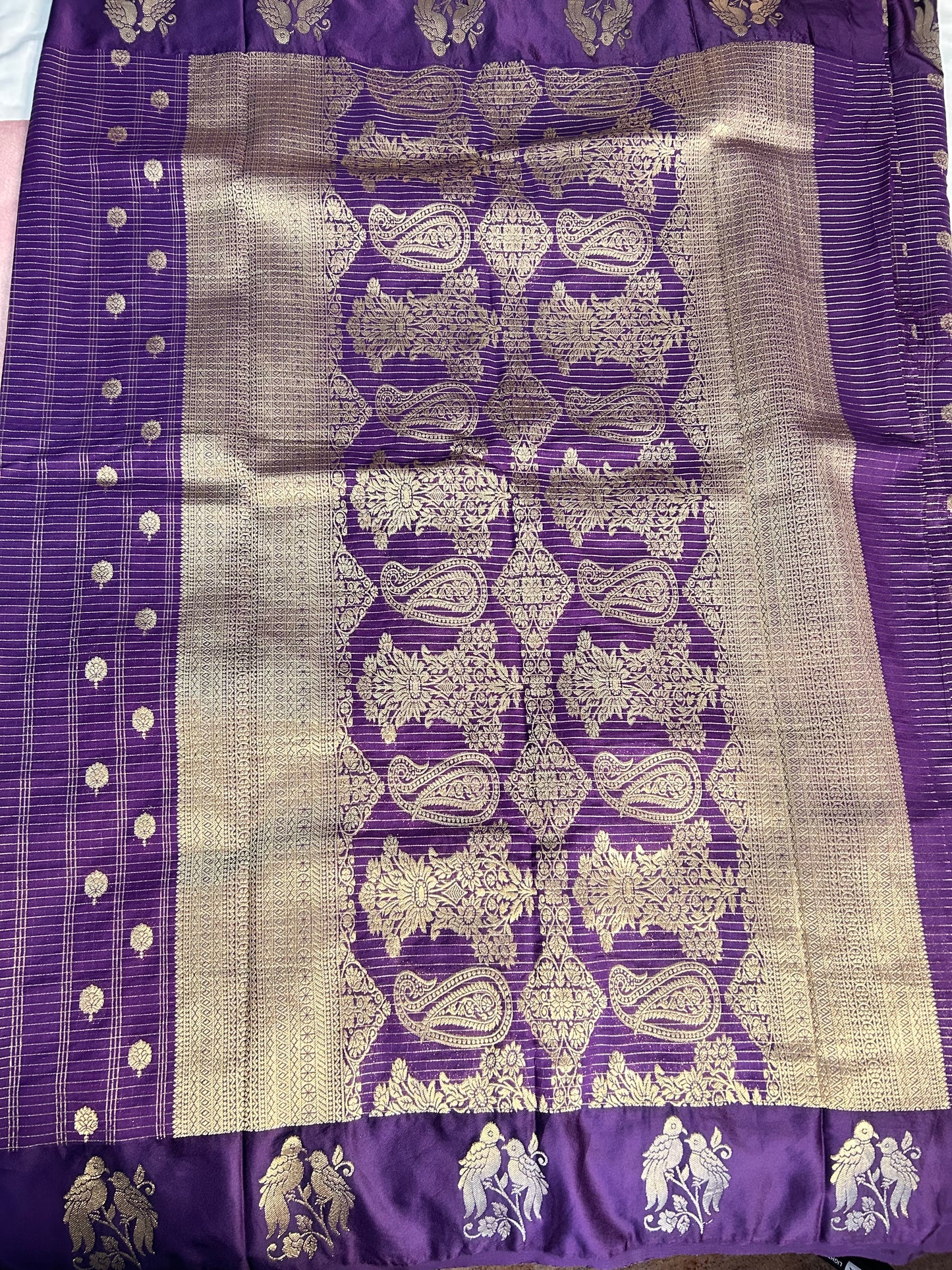 Purple checks buttas crepe saree