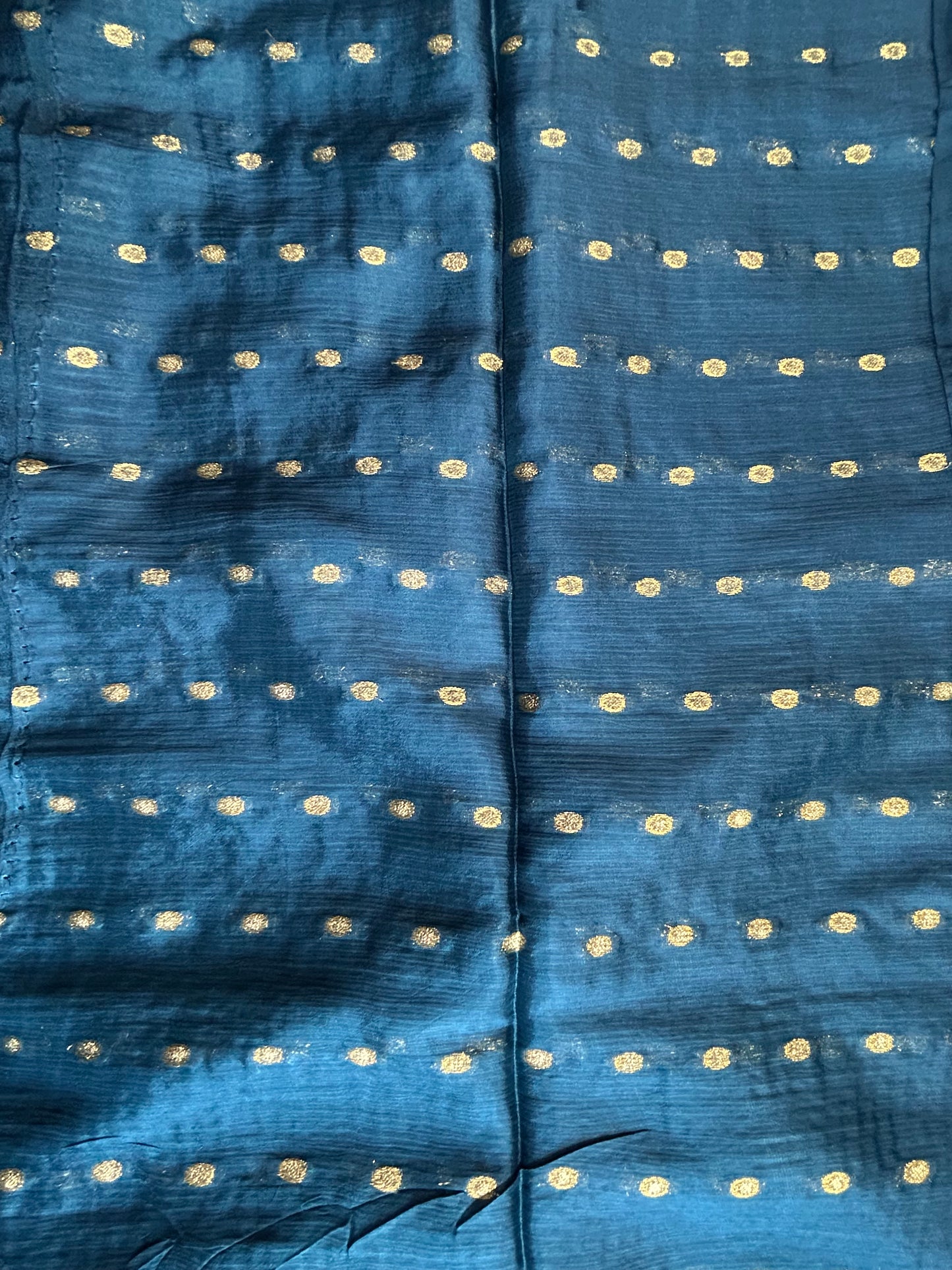 Teal blue chinon crepe saree