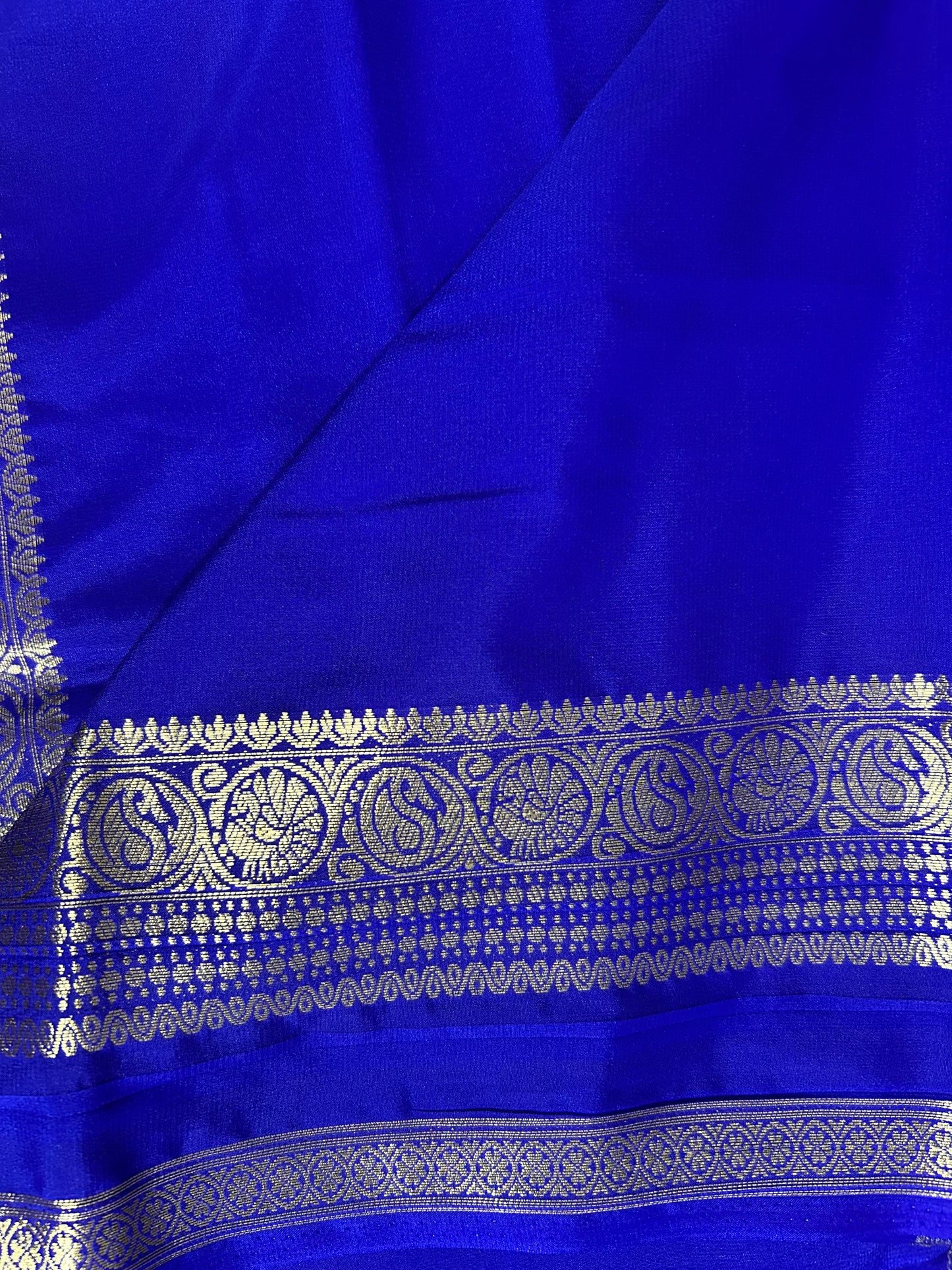 Royal blue semi Mysore crepe silk saree